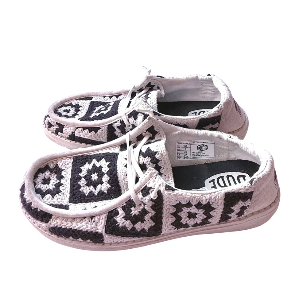Hey Dude Wendy Cottage Crochet Black Multi Slip On Loafers 43109-0C4 Womens 8 - Picture 2 of 9